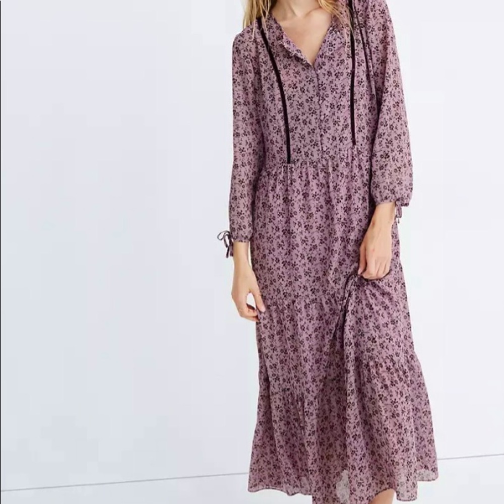Madewell Long-sleeve Tiered Dress in Branch Floral XXS